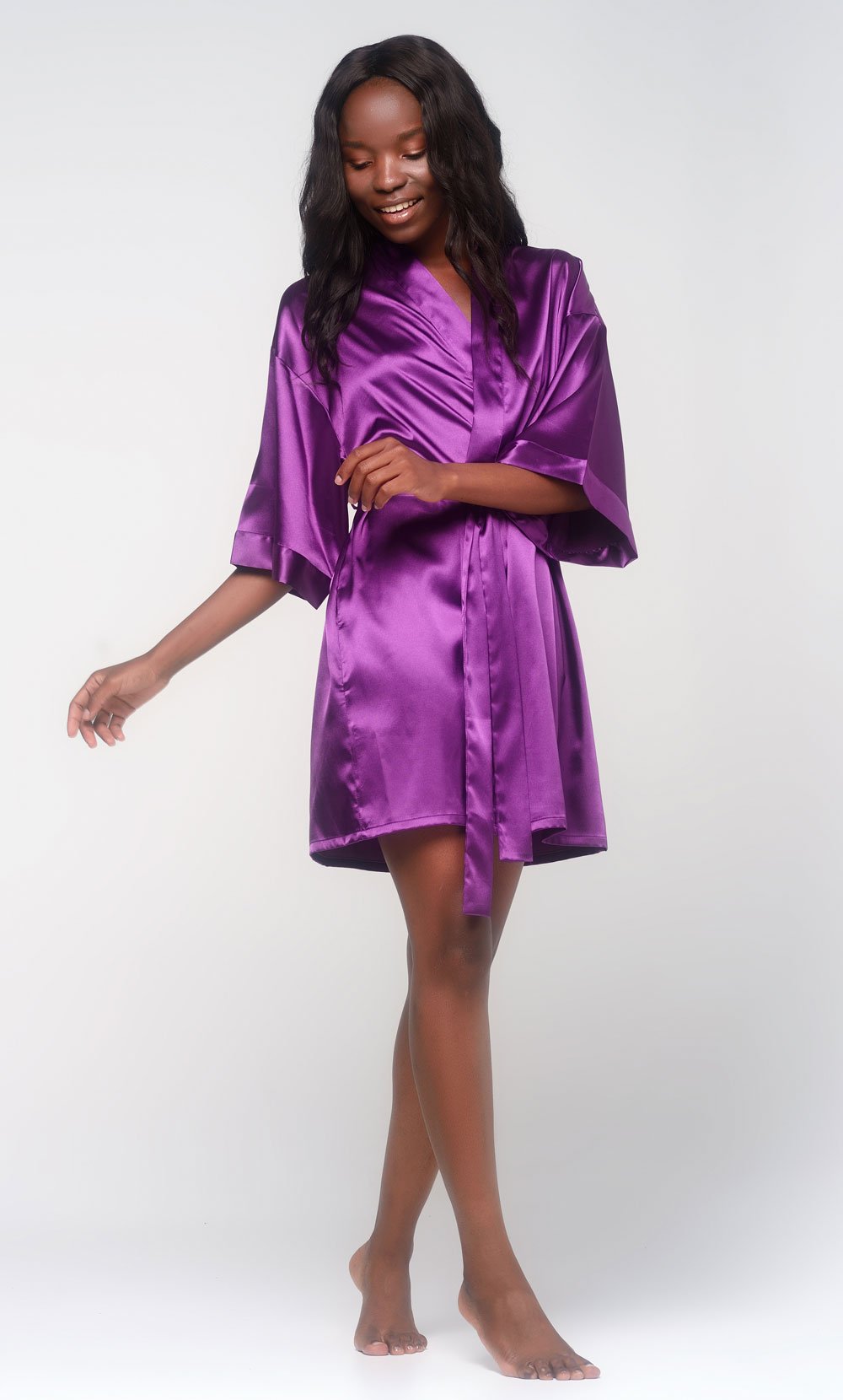 Magenta Silky Short Kimono Robe WSR-01