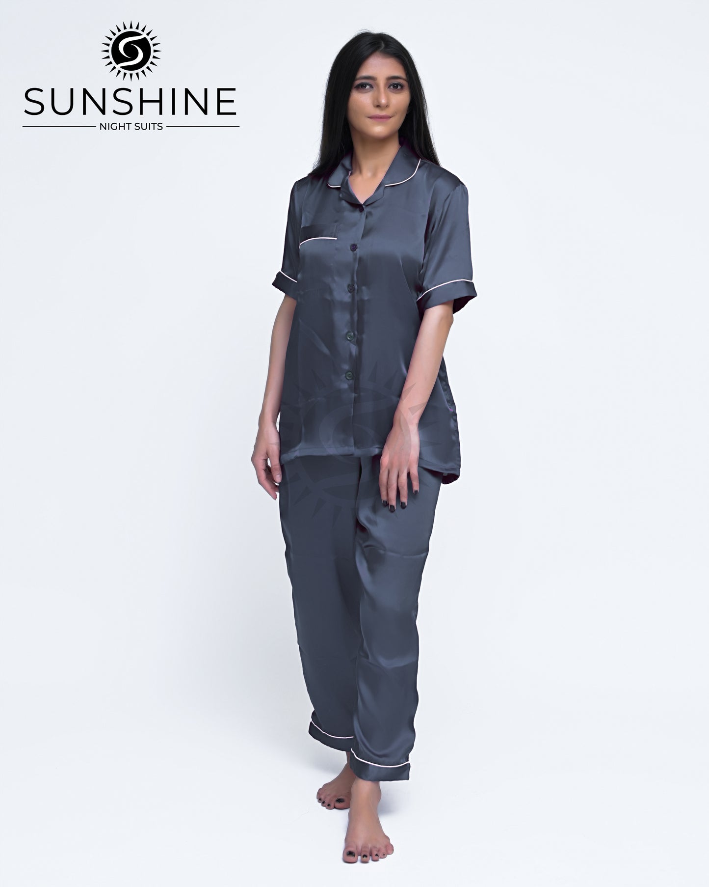 Malaysian Grey Plain Shamoz Silk Nightdress WSSN-11