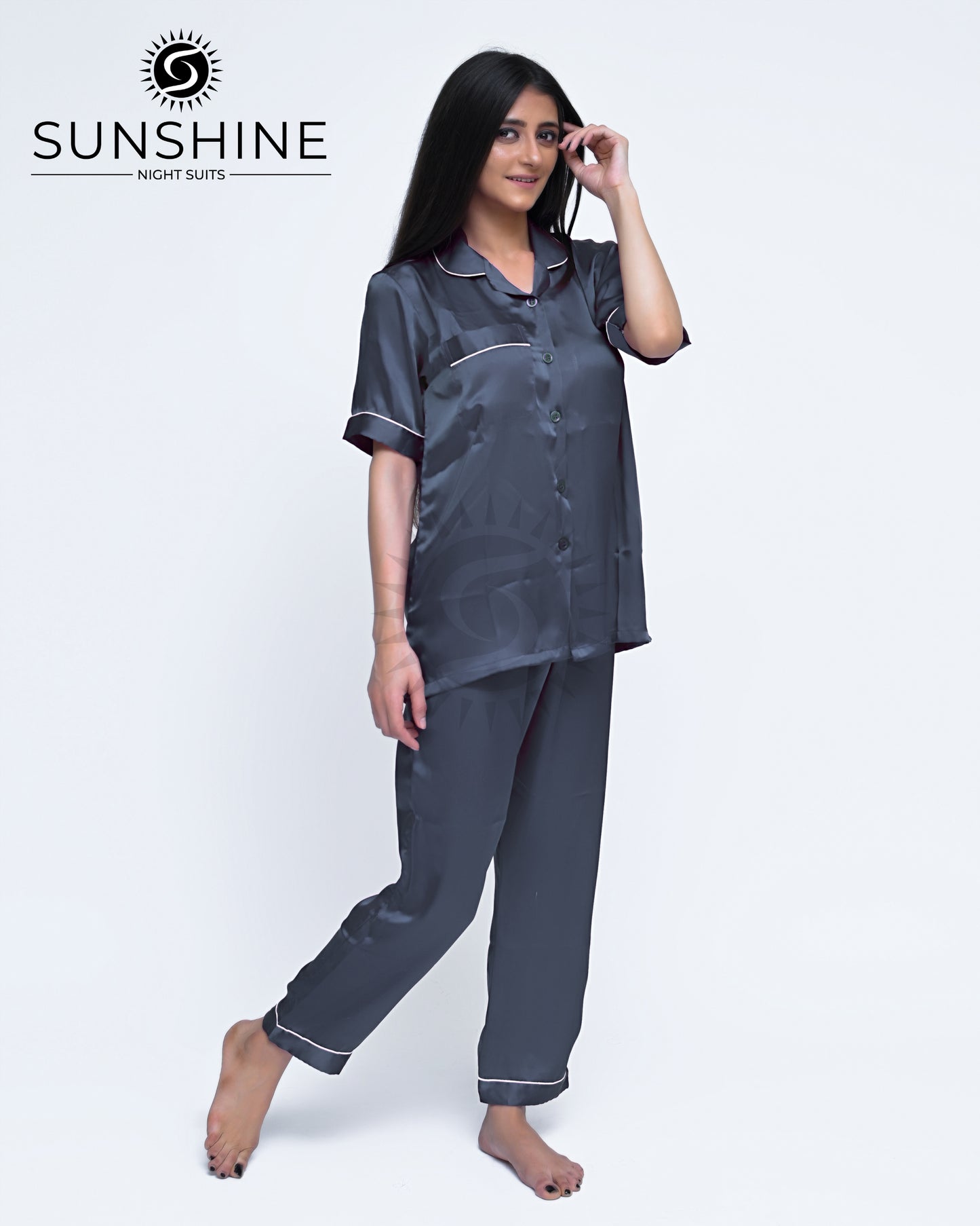 Malaysian Grey Plain Shamoz Silk Nightdress WSSN-11