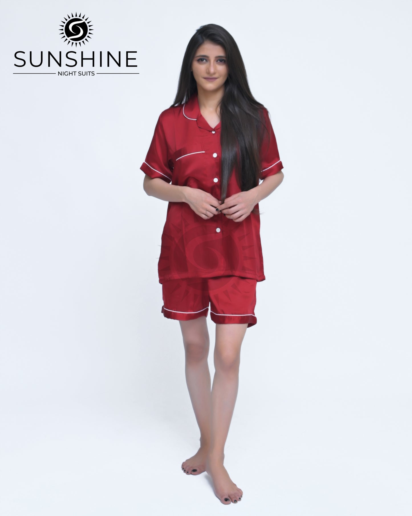 Wine Red Plain Shamoz Silk Nightdress WSSN-11