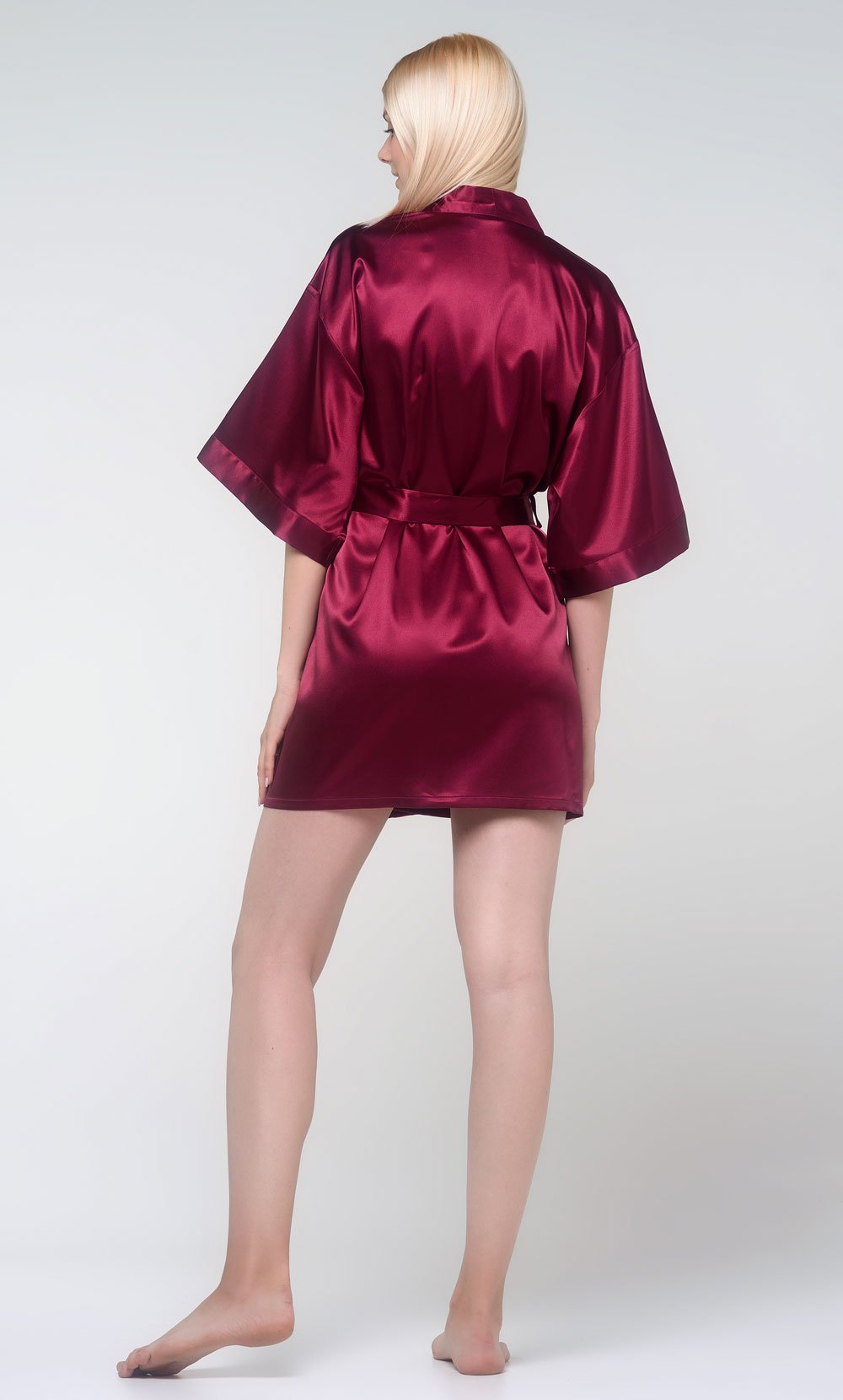 Maroon Silky Short Kimono Robe WSR-05