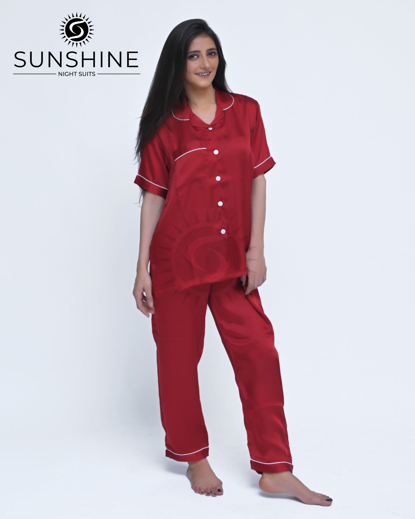 Wine Red Plain Shamoz Silk Nightdress WSSN-11