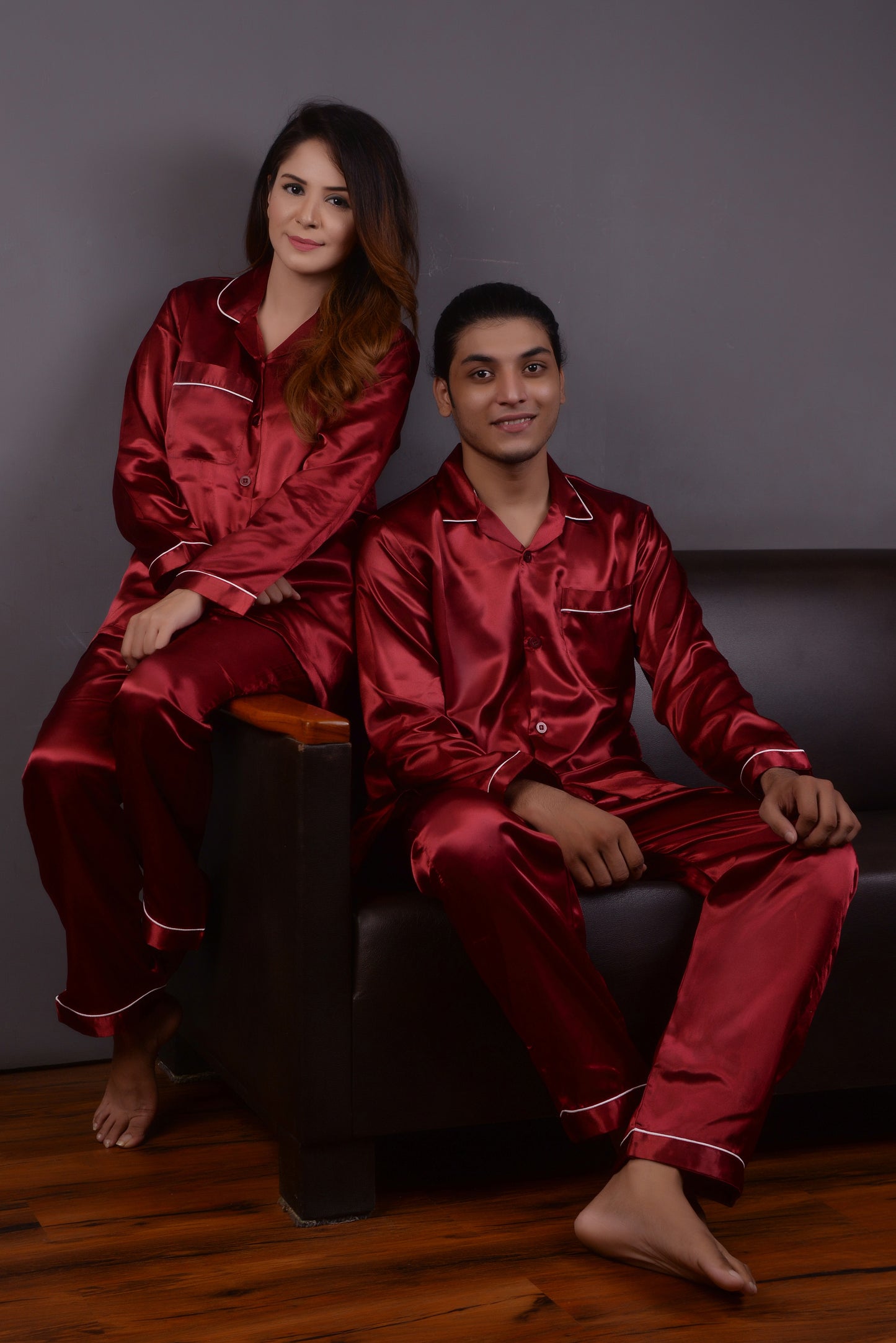 Maroon Silk Couple Nightdress SCN-10