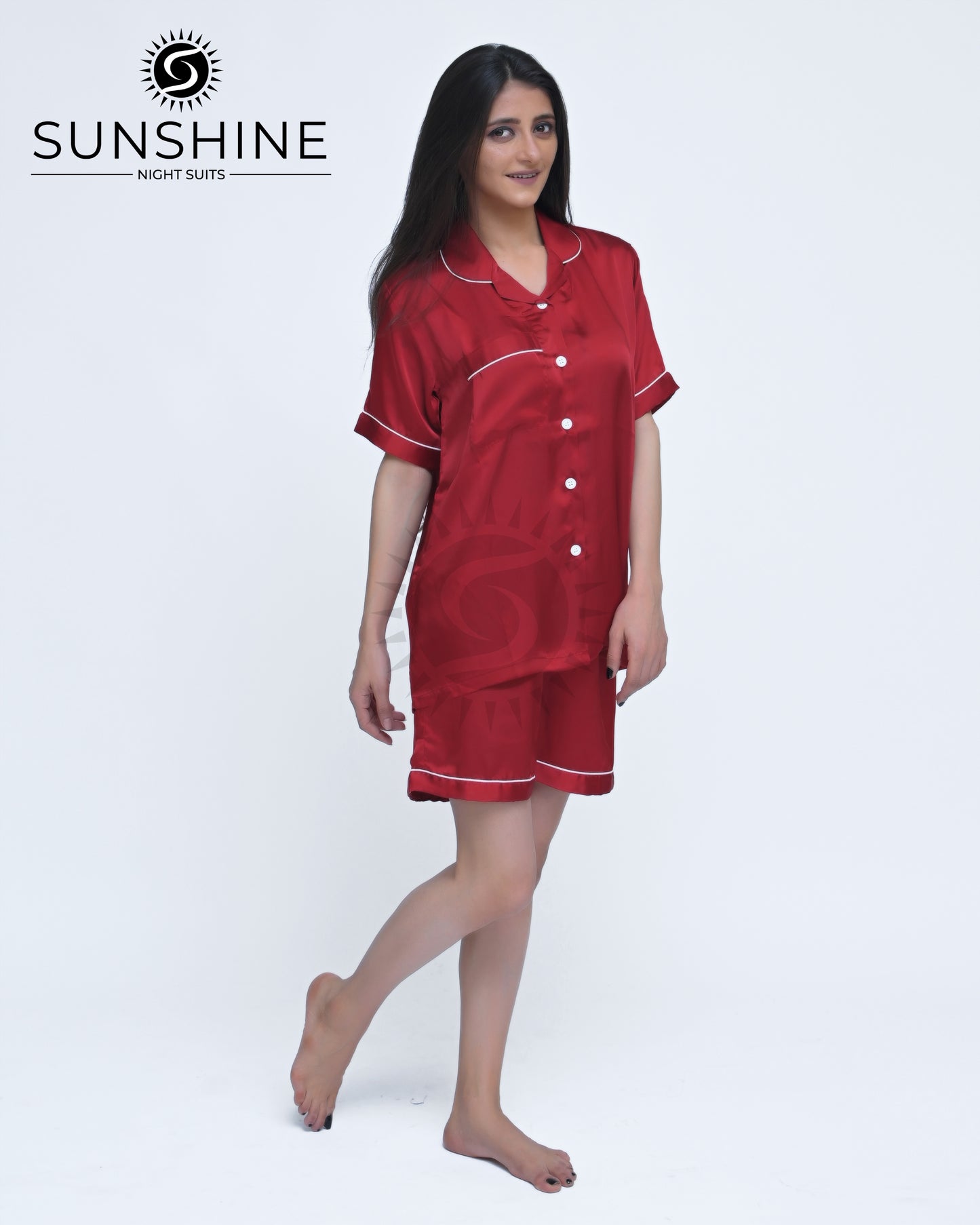 Wine Red Plain Shamoz Silk Nightdress WSSN-11