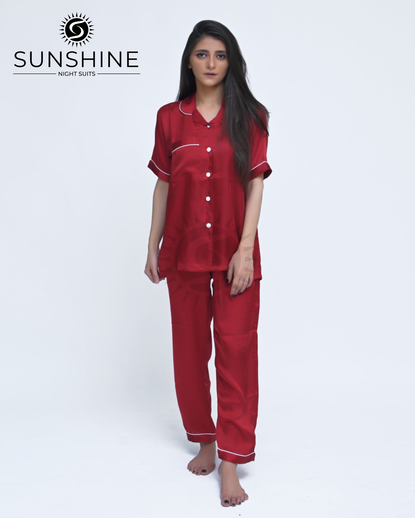 Wine Red Plain Shamoz Silk Nightdress WSSN-11