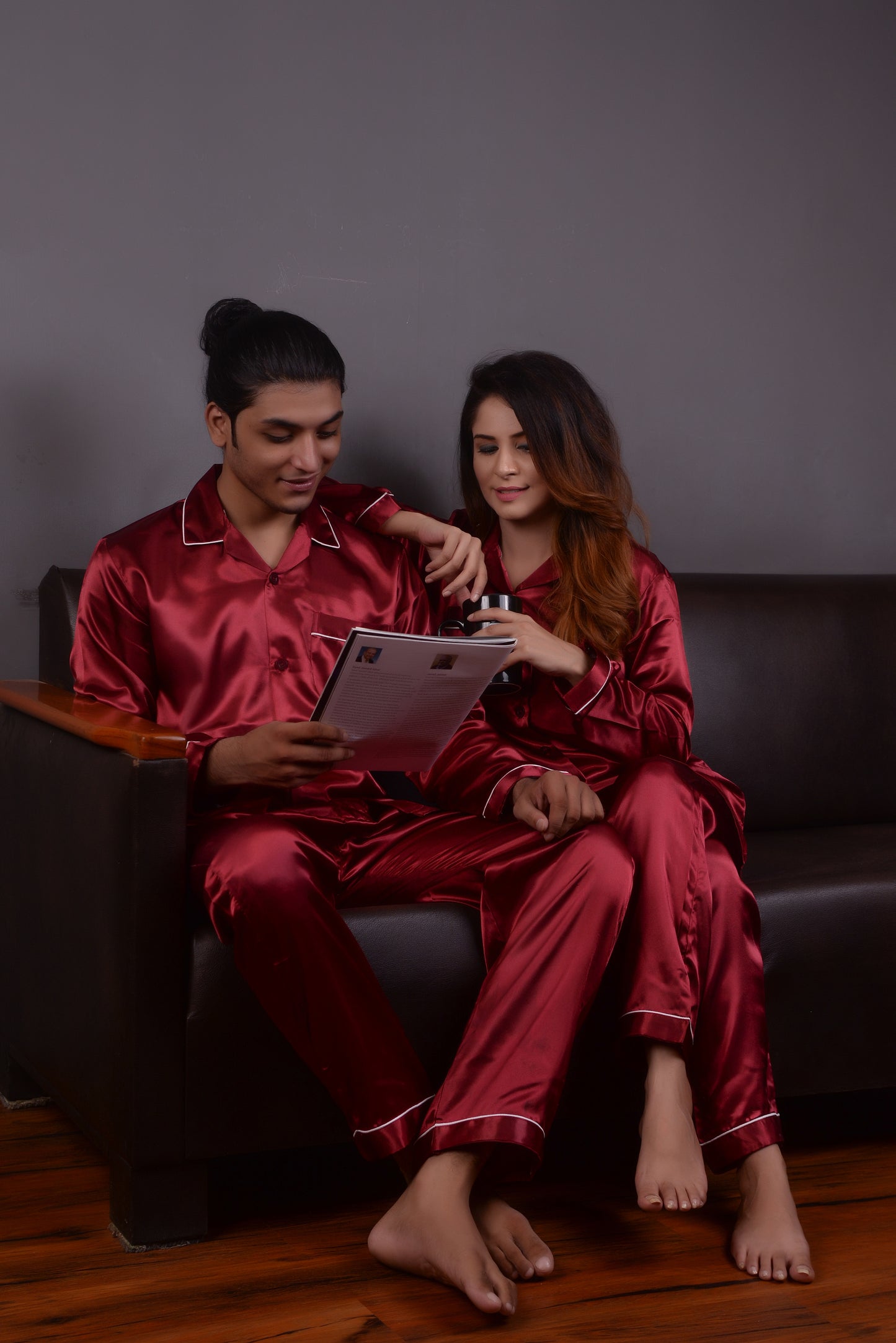 Maroon Silk Couple Nightdress SCN-10