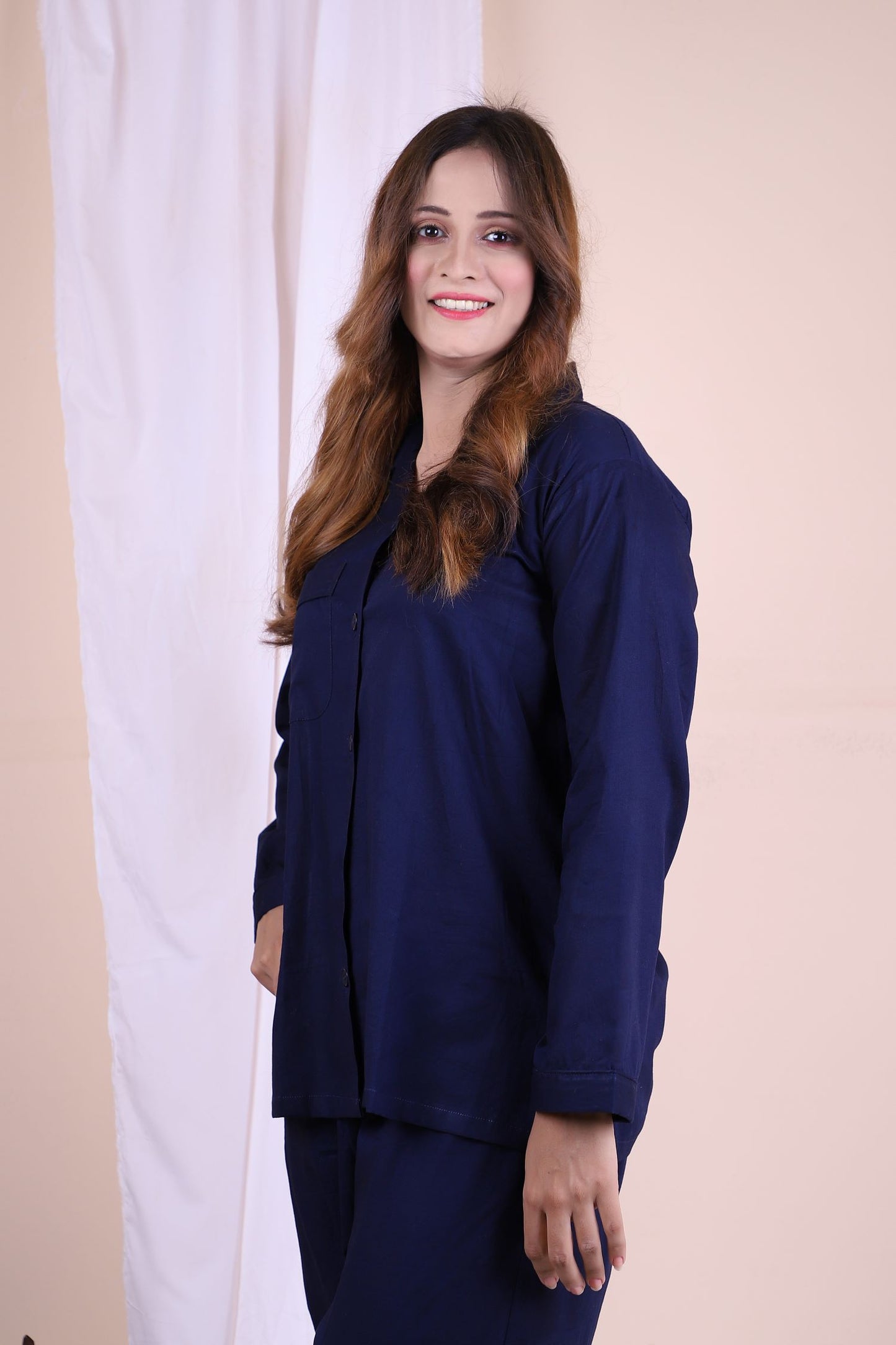 Navy Blue Plain Cotton Nightdress WCN-12