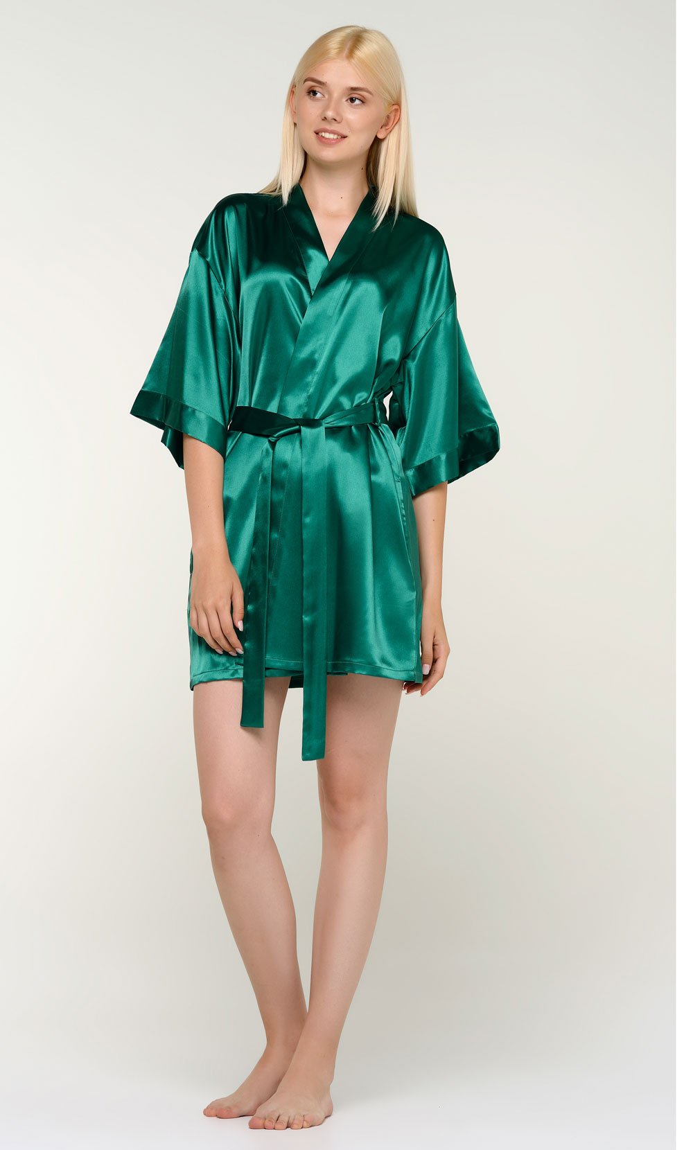 Sea Green Silky Short Kimono Robe WSR-09