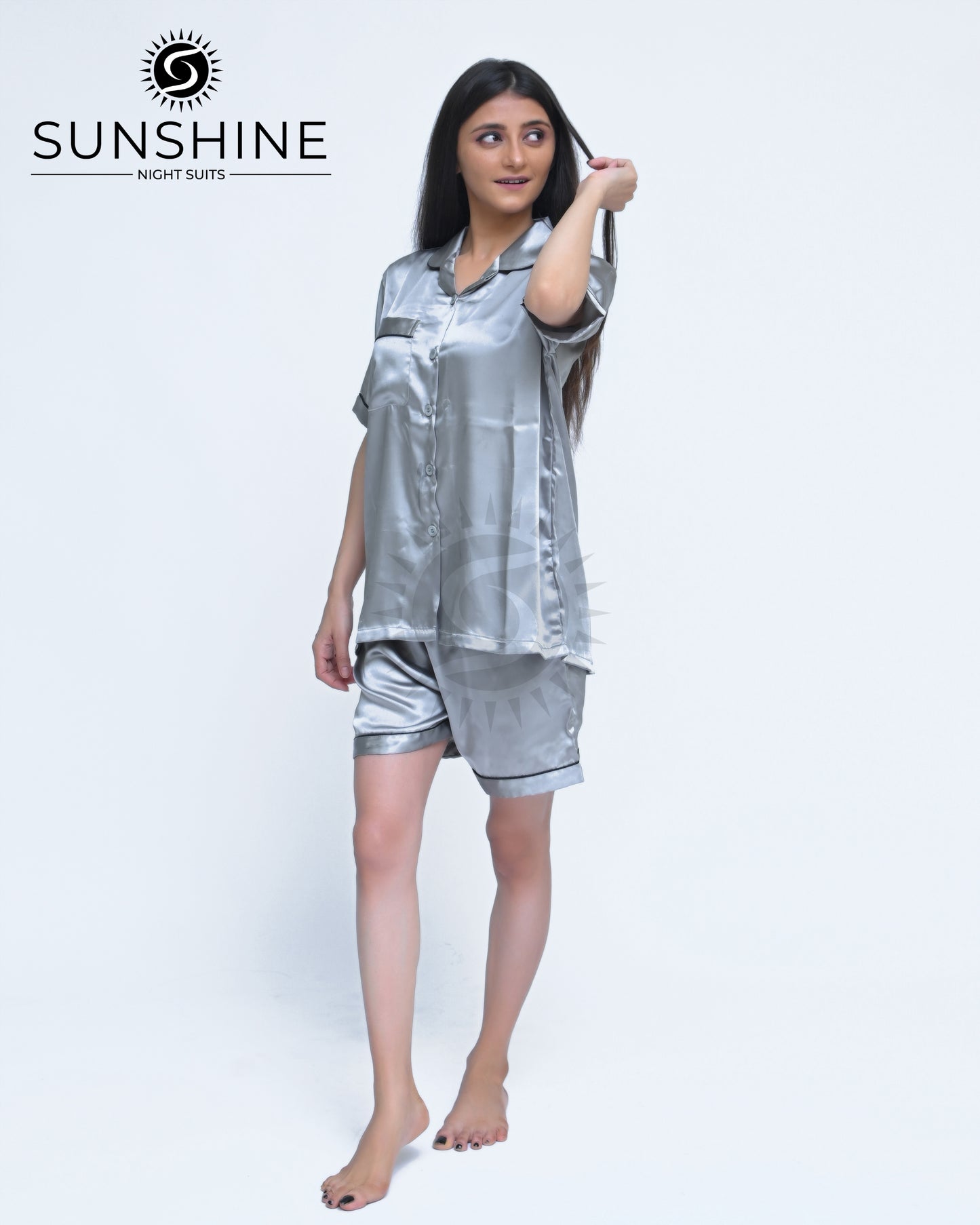 Silver Grey Plain Shamoz Silk Nightdress WSSN-11