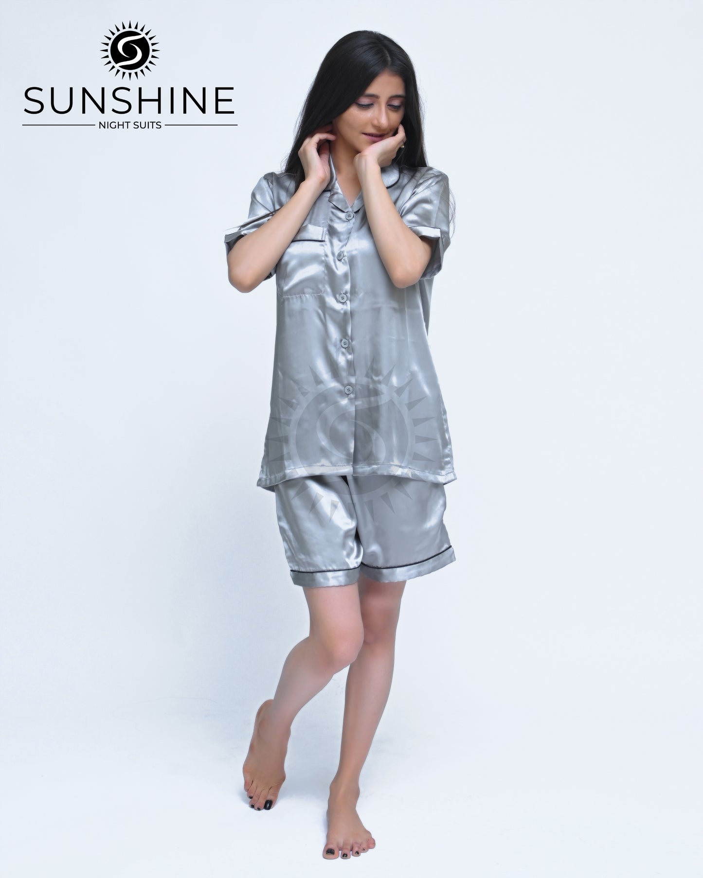 Silver Grey Plain Shamoz Silk Nightdress WSSN-11