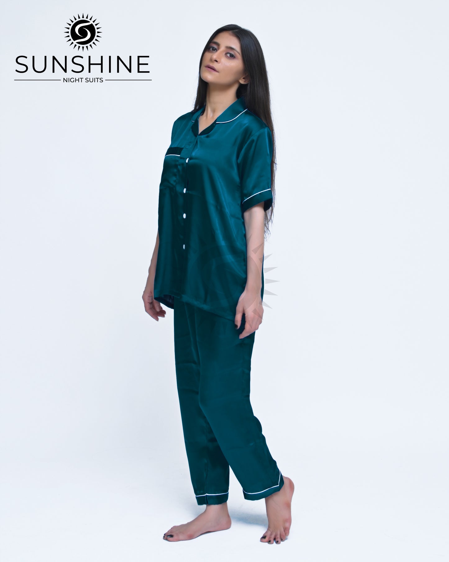 Teal Plain Shamoz Silk Nightdress WSSN-11